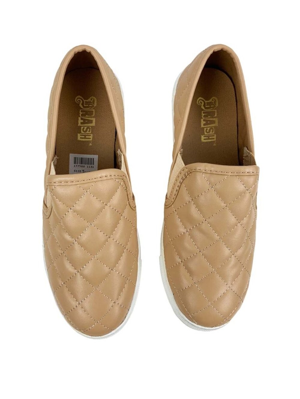Brash Beige Tan Quilted Faux Leather Slip-On Sneakers Size 5.5 Women
